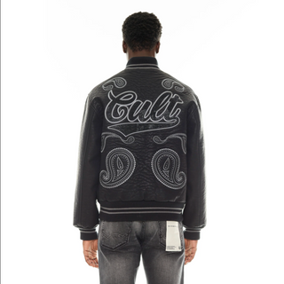 Cult Of Individuality | Cult's Paisley Varsity Jacket in Black | 624B11-VJ66C