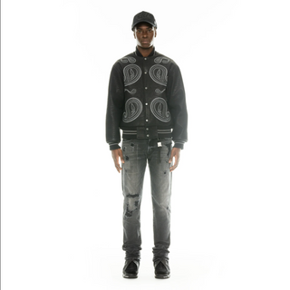 Cult Of Individuality | Cult's Paisley Varsity Jacket in Black | 624B11-VJ66C