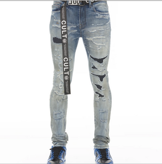 Cult Of Individuality | PUNK SUPER SKINNY STRETCH w/ BELT IN AZTEC | 622A4-SS04G