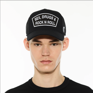 Cult Of Individuality |  Cult's Logo Mesh Back Trucker Hat "Sex Drugs Rock N Roll" in Black