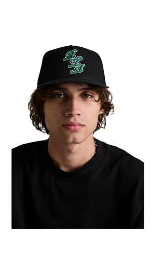 RTA | GIDEON TRUCKER HAT | BLACK GREEN SCRIPT LOGO