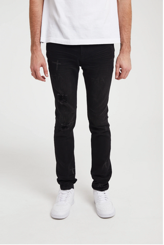 CLAYTON SKINNY JEAN | CHARCOAL CROSSES DISTRESSED | MU24D687