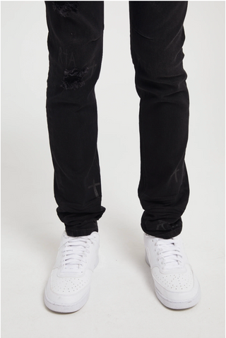 CLAYTON SKINNY JEAN | CHARCOAL CROSSES DISTRESSED | MU24D687