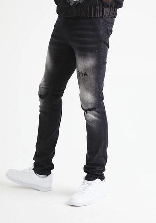RTA | CLAYTON SKINNY JEAN | FADED BLACK DISTRESSED | MF24D837