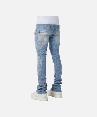 Guapi | Aqua Blue Calligraphy Denim