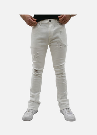 Armor Jeans | WHITE RIPPED STACKED JEANS