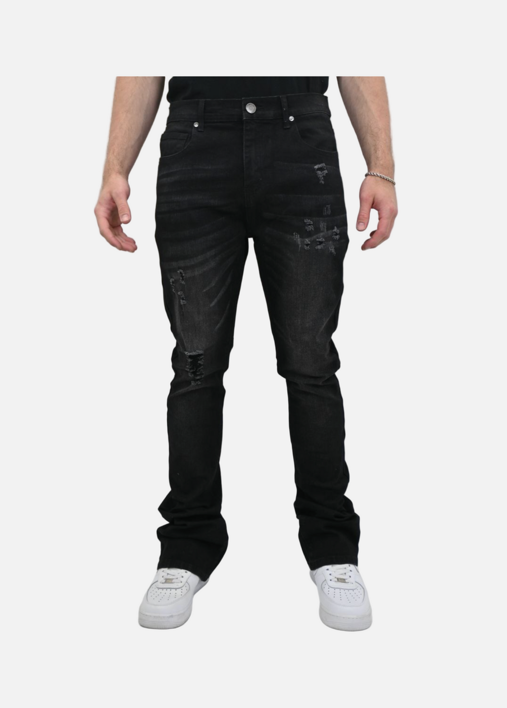 Armor Jeans | JET BLACK RIPPED STACKED JEANS – Top Notch Clothing Store
