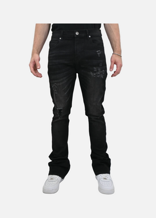 Armor Jeans | JET BLACK RIPPED STACKED JEANS