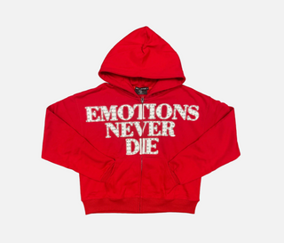 Mixed Emotion | Red ‘End’ Rhinestone hoodie