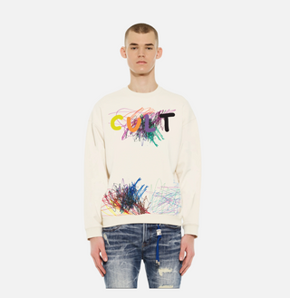 Cult Of Individuality |  Novelty Fleece Crew Sweatshirt in Winter White