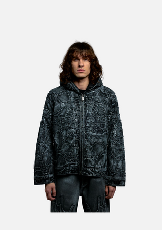 Revenge | SPIDER WEB DENIM JACKET WAXED BLACK