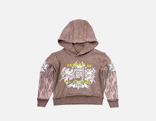 Elite Kids | Saints Washed Rhinestone + Pearls Hoodie (Brown)