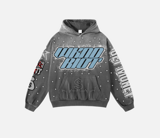 WKNDRIOT | HUSTLE HARD (PATCHES&RHINESTONES) HOODY