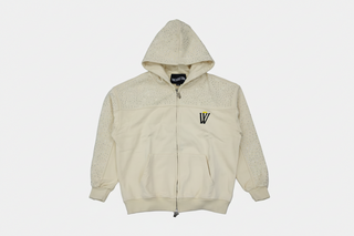 Mr.Wave | DISTRESSED (CREAM/BLACK) ZIP HOODIE