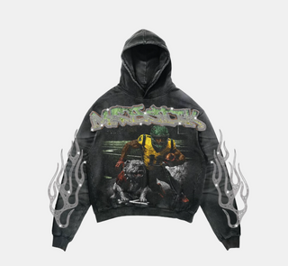 Majestik | DYED HEAVY F.TERRY ZIP UP HOODIE (Black/green)