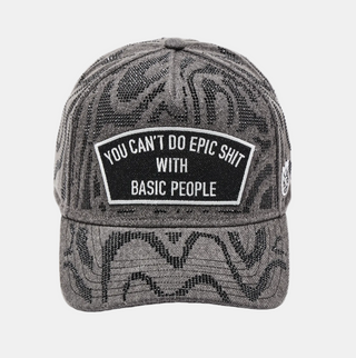 Cult Of Individuality | 5 Panel A Frame Trucker Hat "Epic Shit" Swirl Crystals In Black Denim