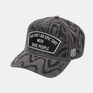 Cult Of Individuality | 5 Panel A Frame Trucker Hat "Epic Shit" Swirl Crystals In Black Denim