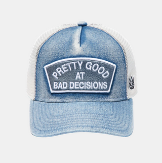 Cult Of Individuality | Mesh Trucker Hat "Good At Bad Decisions" In Denim
