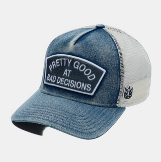 Cult Of Individuality | Mesh Trucker Hat "Good At Bad Decisions" In Denim