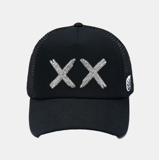 Cult Of Individuality | White Crystals Mesh Trucker Hat "XX" Logo In Black/White