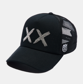 Cult Of Individuality | Black Crystals Mesh Trucker Hat "XX" Logo In Black/Black