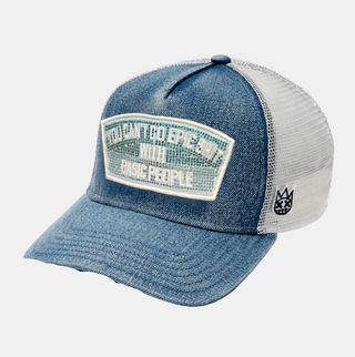 Cult Of Individuality | Mesh Trucker Hat "Epic Shit" Crystals In Blue Denim
