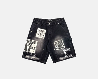 Mixed Emotions | Black “AI” Denim shorts