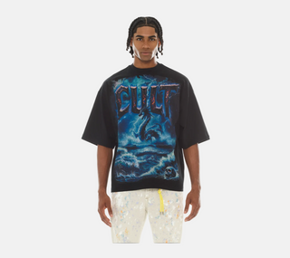 Cult Of individuality | Oversized Short Sleeve Crew Neck Tee "Sea Of Sorrow" in Black