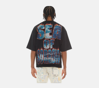 Cult Of individuality | Oversized Short Sleeve Crew Neck Tee "Sea Of Sorrow" in Black