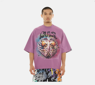 Cult Of individuality | Oversized Short Sleeve Crew Neck Tee "Til Death Do We Part" in Dusty Lavender