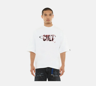 Cult Of individuality | Oversized Short Sleeve Crew Neck Tee "Blood Logo" in White