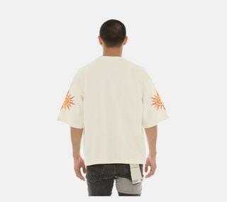 Cult Of individuality | Oversized Short Sleeve Crew Neck Tee "Along Came A Spider" in Winter White