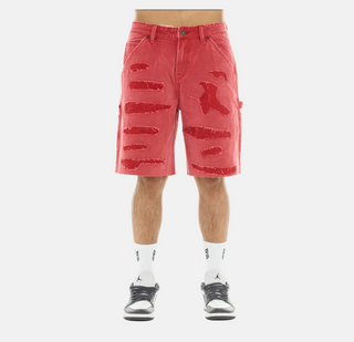 Cult of Individuality | Grunge Carpenter Shorts in Red Canvas