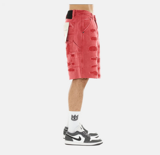 Cult of Individuality | Grunge Carpenter Shorts in Red Canvas