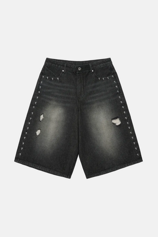 RTA | GUSTAVO DENIM SHORT | FRAY NOIR SIDE CROSS