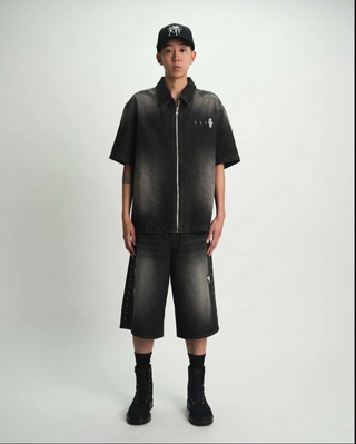 RTA | GUSTAVO DENIM SHORT | FRAY NOIR SIDE CROSS