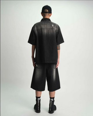 RTA | GUSTAVO DENIM SHORT | FRAY NOIR SIDE CROSS