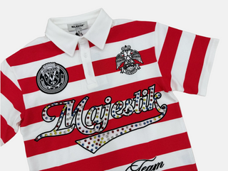 Majestik |  STRIPE POLO W/LOGO PATCHES AND STUDS (RED/WHITE)