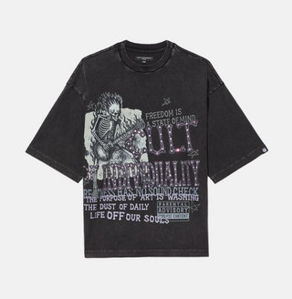 Cult Of individuality | Oversized Short Sleeve Crew Neck Tee "Freedom" 260 Grams In Vintage Charcoal