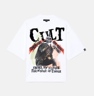 Cult Of individuality | Oversized Short Sleeve Crew Neck Tee "Cult Anarchy" 260 Gram In White