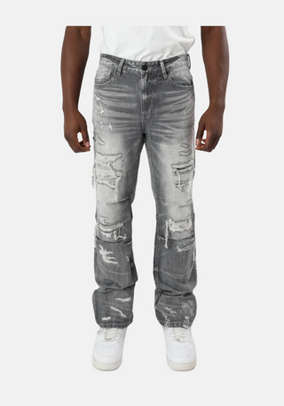 Smoke Rise | Heavy Rip & Repaired Jeans - Ceres Grey