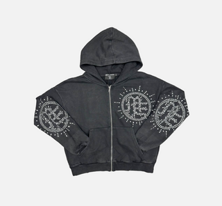 Mixed Emotion | Eclipse’ Grey Acid Wash Rhinestone Hoodie