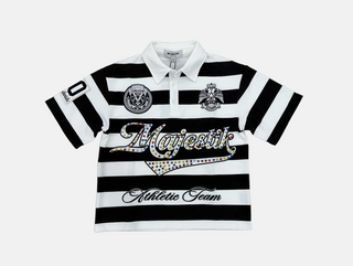 Majestik |  STRIPE POLO W/LOGO PATCHES AND STUDS (Black/White)