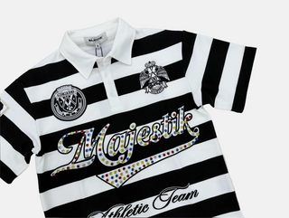 Majestik |  STRIPE POLO W/LOGO PATCHES AND STUDS (Black/White)